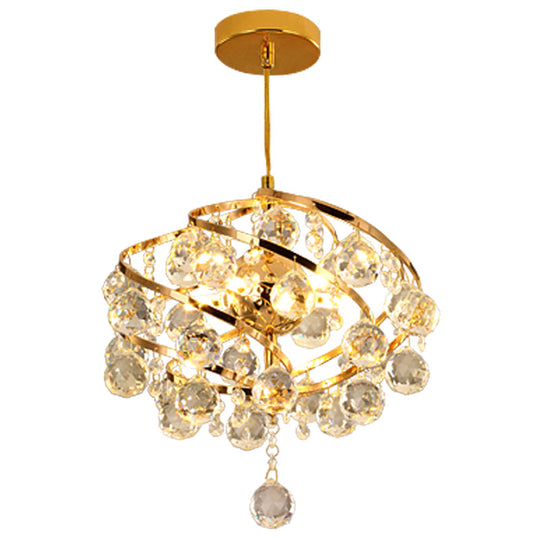 Modern Crystal Pendant Light In Gold Spiral Design / 10