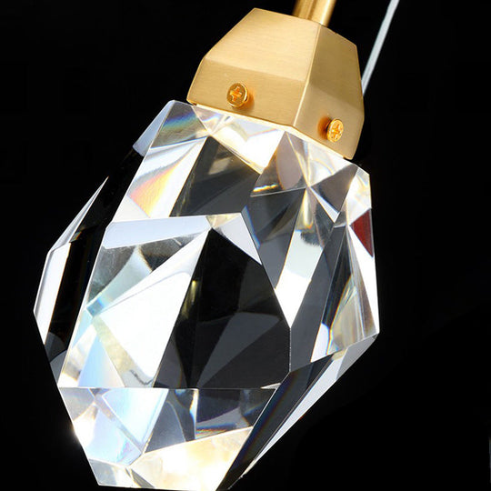 Crystal Stone-Shape Pendant Light Fixture Contemporary Style Down Lighting Pendant in Gold