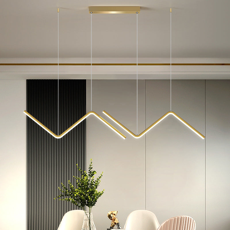 Contemporary Zigzag Pendant Led Light Fixture With Metal Suspension