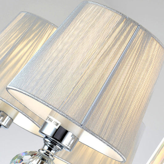 Modern Bedroom Wall Sconce: Cone Shade Fabric 1-Head Light With Clear Crystal Ball Deco - Silver