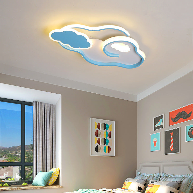 Blue Metal Led Flush Mount Ceiling Light For Cloud Kids Bedroom