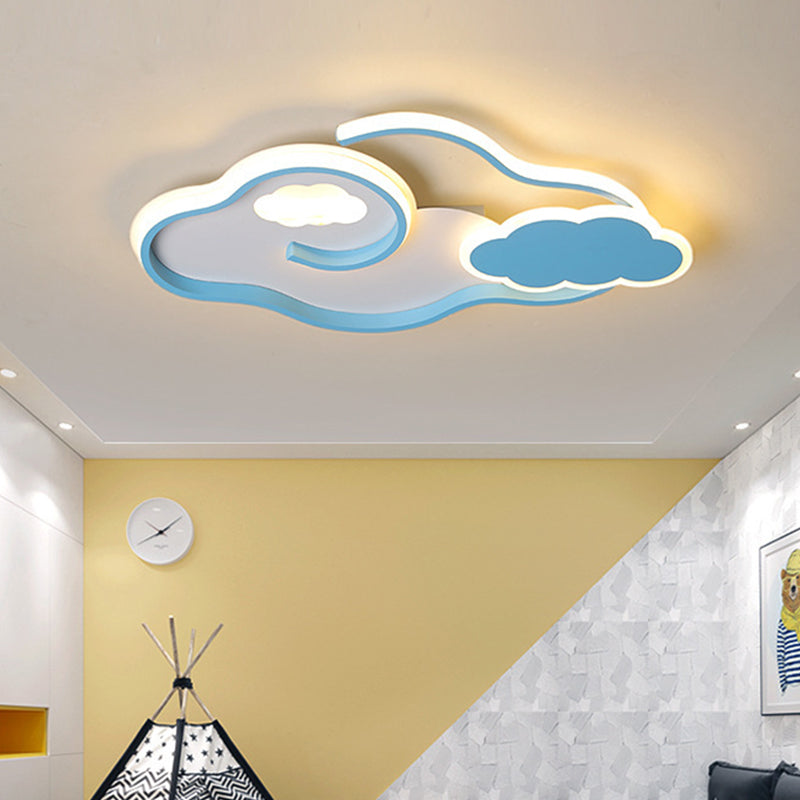 Blue Metal Led Flush Mount Ceiling Light For Cloud Kids Bedroom