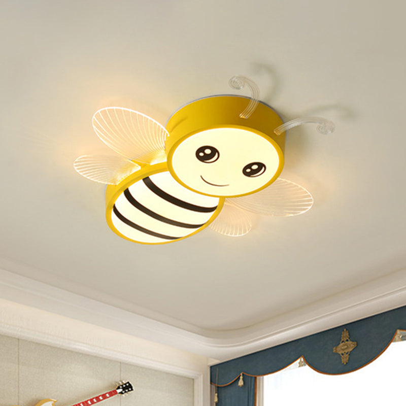 Kids Metal Bee Flush Mount Ceiling Light - Led Close To Lamp Yellow / White