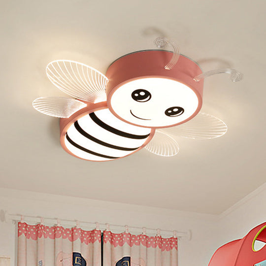 Kids Metal Bee Flush Mount Ceiling Light - Led Close To Lamp Pink / White