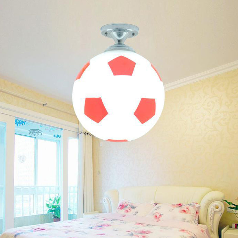 Kids Football Ceiling Mounted Fixture - Close To Lighting For Bedroom With Glass Style Red
