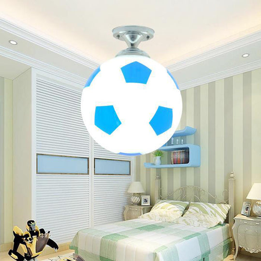 Kids Football Ceiling Mounted Fixture - Close To Lighting For Bedroom With Glass Style Blue