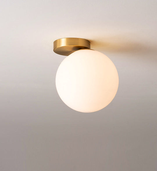 White Glass Round Ceiling Flush Mount Light - Simplistic Style Fixture