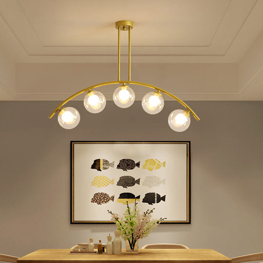 Modern Gold Metal Pendant Lighting With Glass Spherical Shade - Ideal For Dining Table Or Island