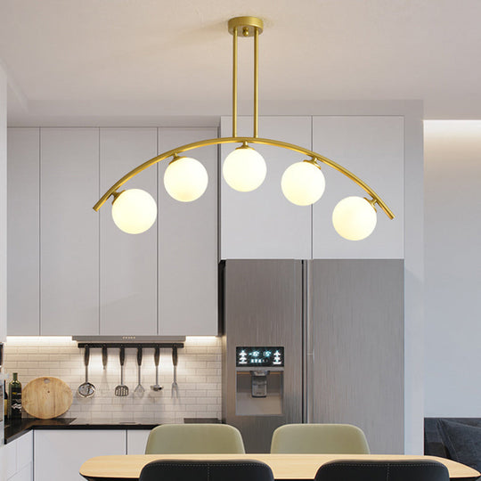 Modern Gold Metal Pendant Lighting With Glass Spherical Shade - Ideal For Dining Table Or Island