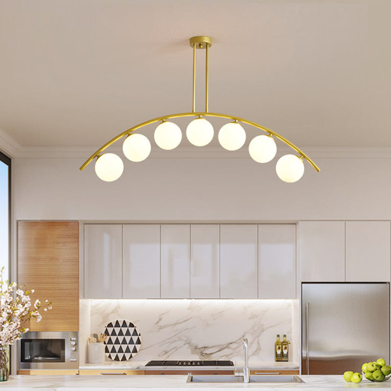 Modern Gold Metal Pendant Lighting With Glass Spherical Shade - Ideal For Dining Table Or Island