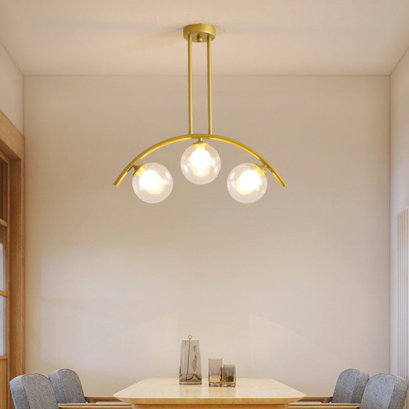 Modern Gold Metal Pendant Lighting With Glass Spherical Shade - Ideal For Dining Table Or Island