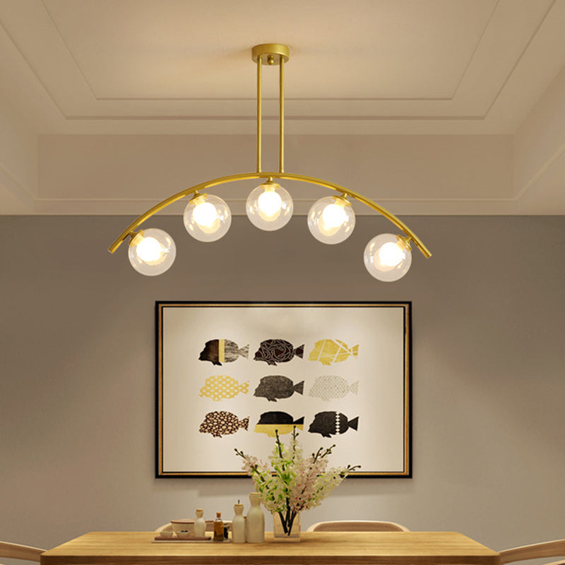 Modern Gold Metal Pendant Lighting With Glass Spherical Shade - Ideal For Dining Table Or Island