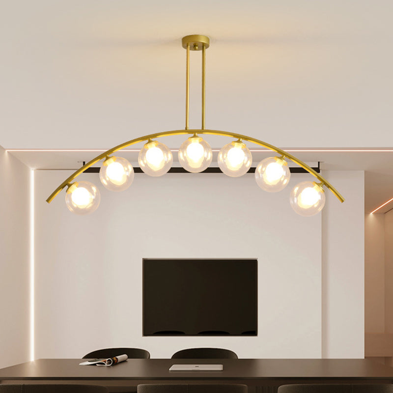 Modern Gold Metal Pendant Lighting With Glass Spherical Shade - Ideal For Dining Table Or Island