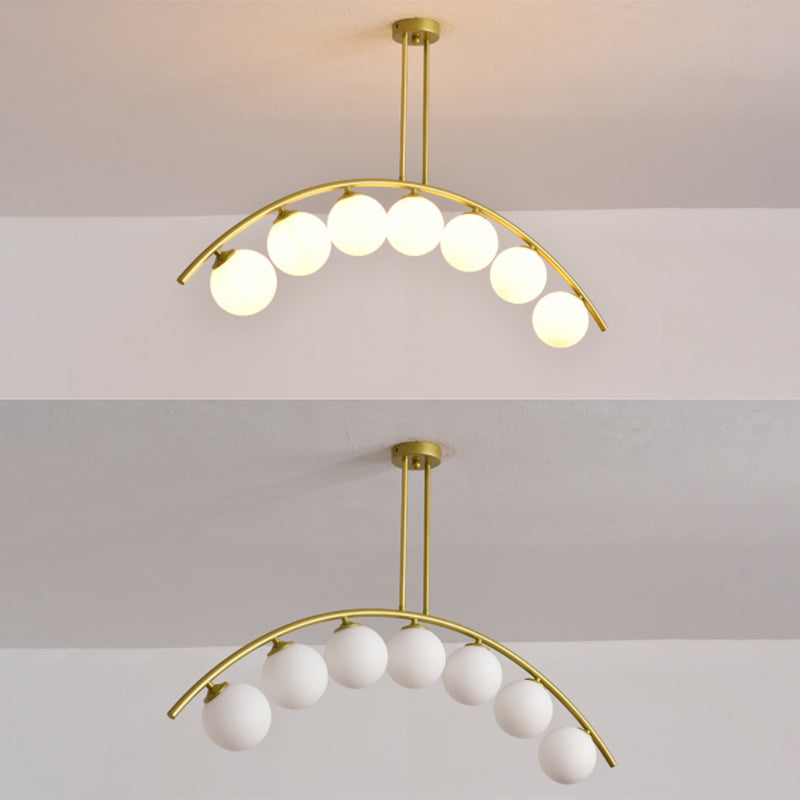 Modern Gold Metal Pendant Lighting With Glass Spherical Shade - Ideal For Dining Table Or Island