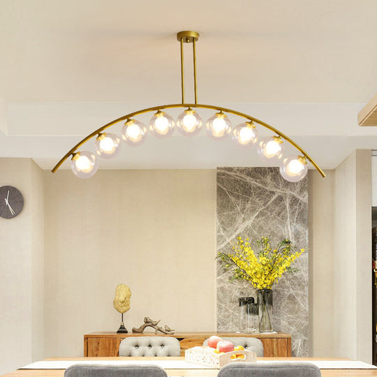 Modern Gold Metal Pendant Lighting With Glass Spherical Shade - Ideal For Dining Table Or Island