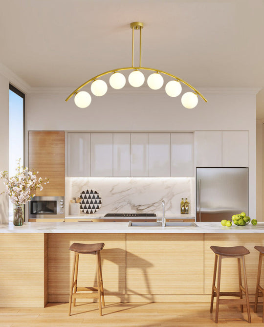 Modern Gold Metal Pendant Lighting With Glass Spherical Shade - Ideal For Dining Table Or Island