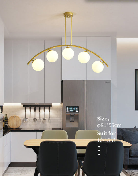 Modern Gold Metal Pendant Lighting With Glass Spherical Shade - Ideal For Dining Table Or Island