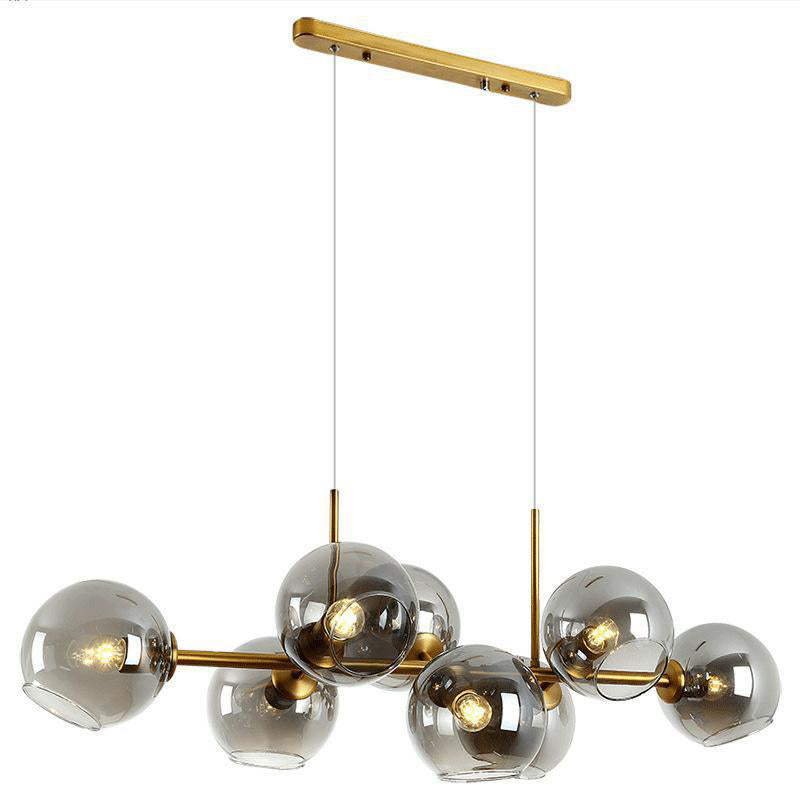 Mid-Century Gold Island Pendant Light - 8 Lights Spherical Glass Perfect For Dining Table