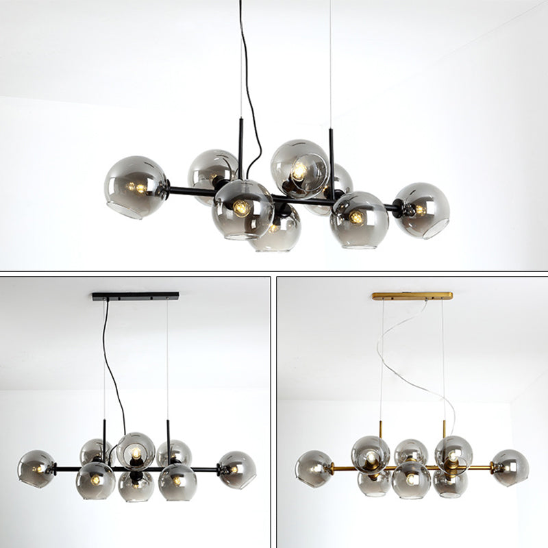 Mid-Century Gold Island Pendant Light - 8 Lights Spherical Glass Perfect For Dining Table