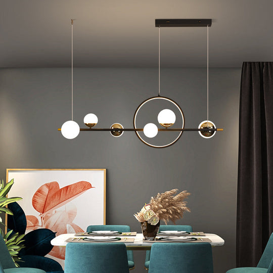 Modern Black Metal Pendant Light With Spherical Glass Shades - Perfect For Dining Table
