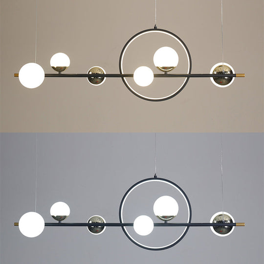 Karen's 6 Light Modern Black Metal Spherical Glass Island Pendant Lighting for Dining Room