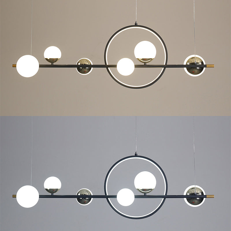 Modern Black Metal Pendant Light With Spherical Glass Shades - Perfect For Dining Table
