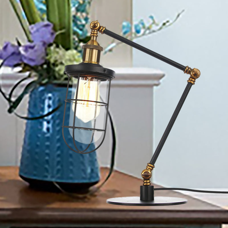 Nautical Style 1 Light Metal Table Lamp In Adjustable Black/Brass Finish - Ideal For Restaurants