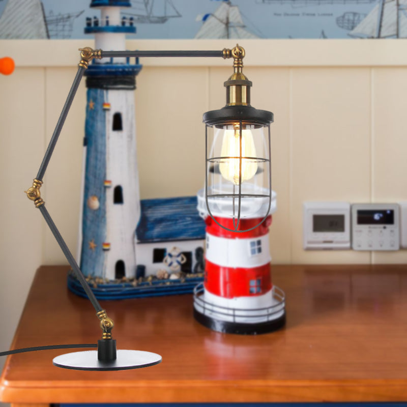 Nautical Style 1 Light Metal Table Lamp In Adjustable Black/Brass Finish - Ideal For Restaurants