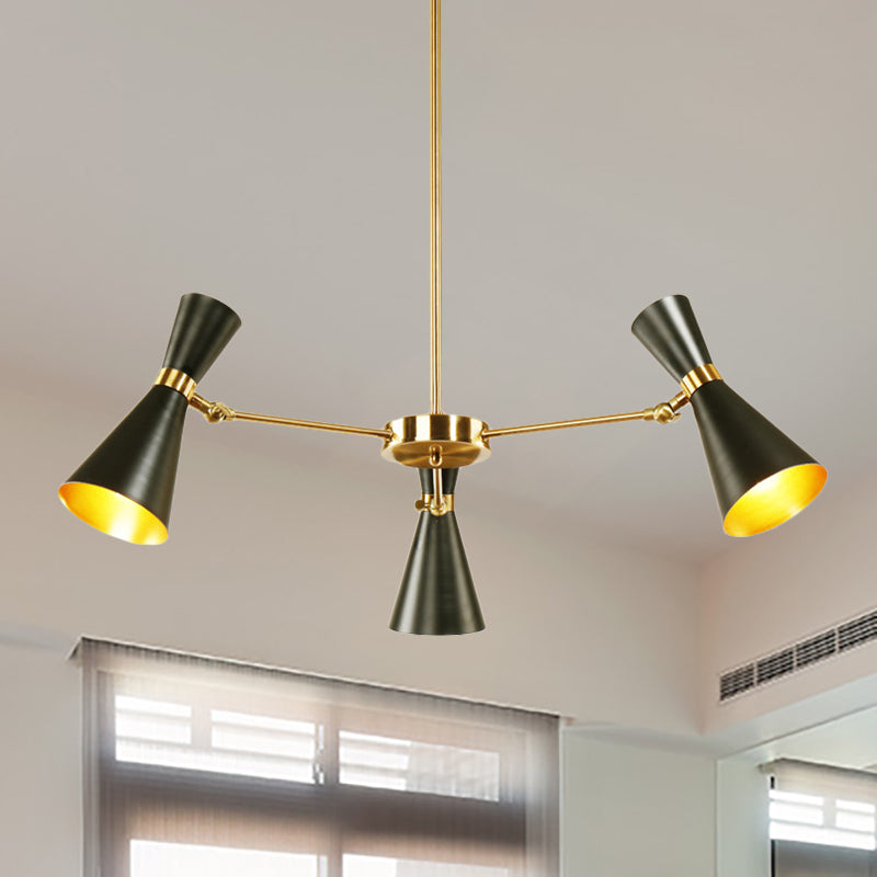 Modern Flared Iron Chandelier Pendant with Adjustable Lights - Black Ceiling Light for Living Room