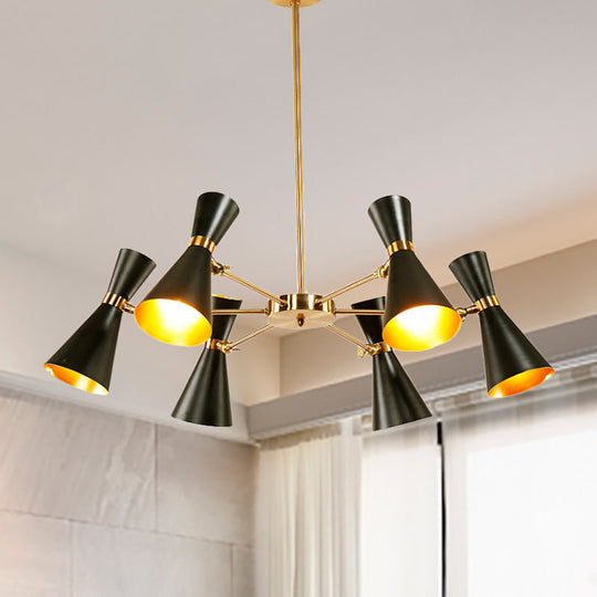 Modern Flared Iron Chandelier Pendant with Adjustable Lights - Black Ceiling Light for Living Room
