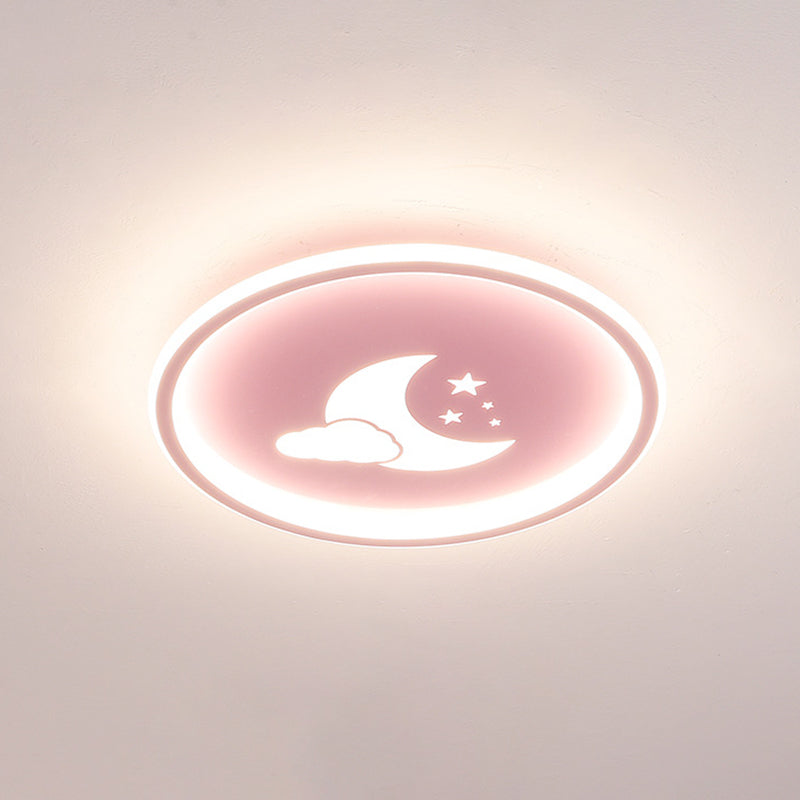 Moon And Star Flush Mount Ceiling Light For Modern Bedrooms Pink / 16 White