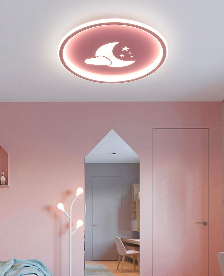 Moon And Star Flush Mount Ceiling Light For Modern Bedrooms
