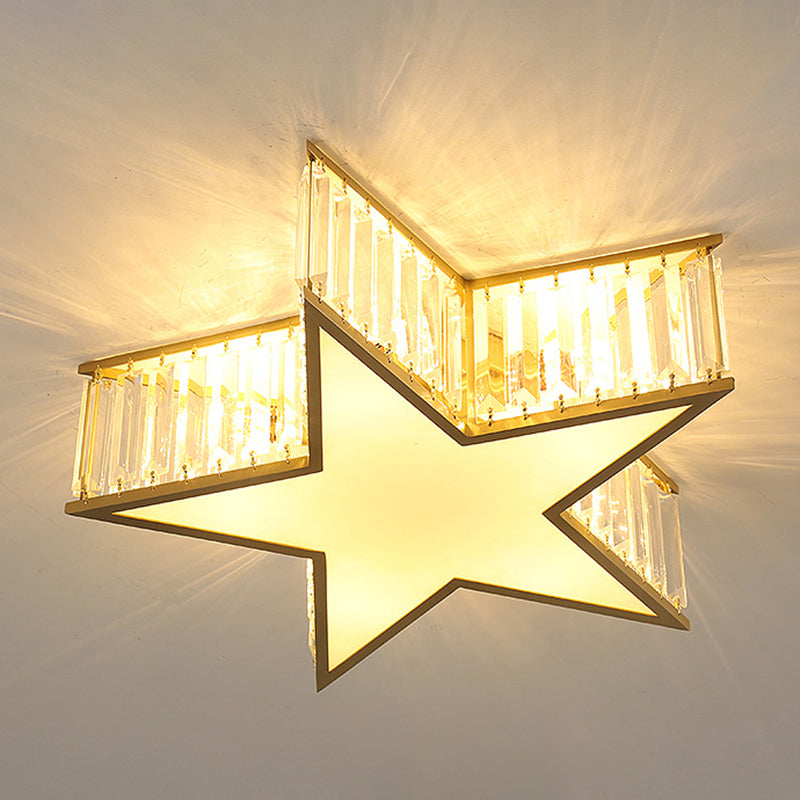 Contemporary Crystal Flush Mount Ceiling Light Fixture - Pentagram Design