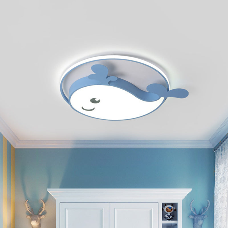 Kids Acrylic Whale Flush Mount Ceiling Light For Bedroom Blue / White