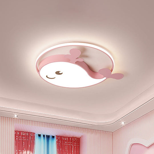 Kids Acrylic Whale Flush Mount Ceiling Light For Bedroom Pink / White