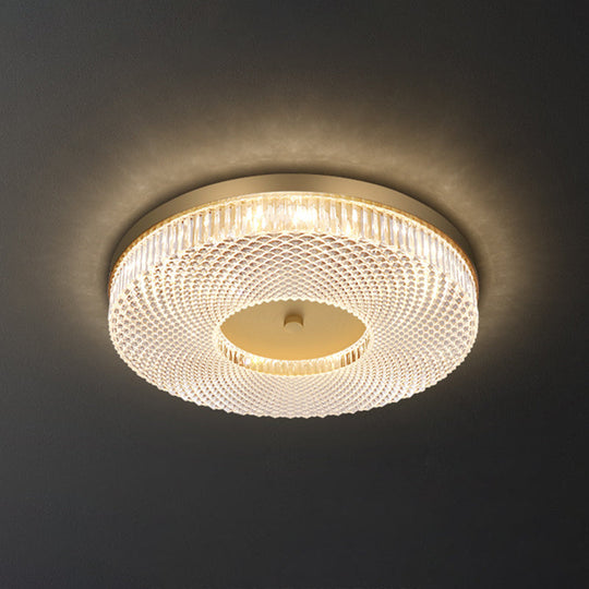 Ultra-Contemporary Crystal Round Flush Mount Ceiling Light For Bedroom Brass / 19.5