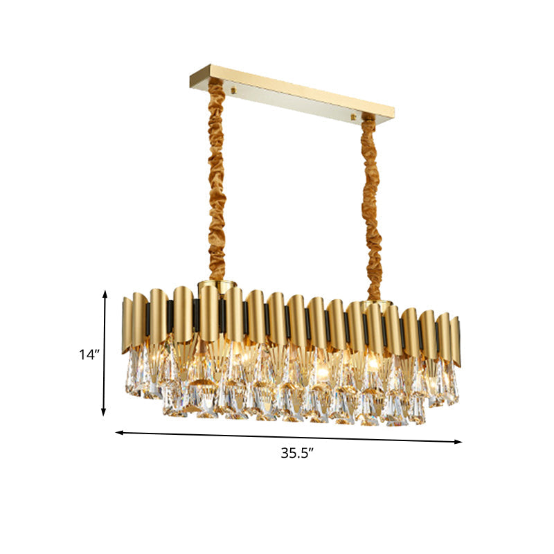 Gold Crystal Chandelier - Elegant Oval Dining Room Lighting With 12 Heads