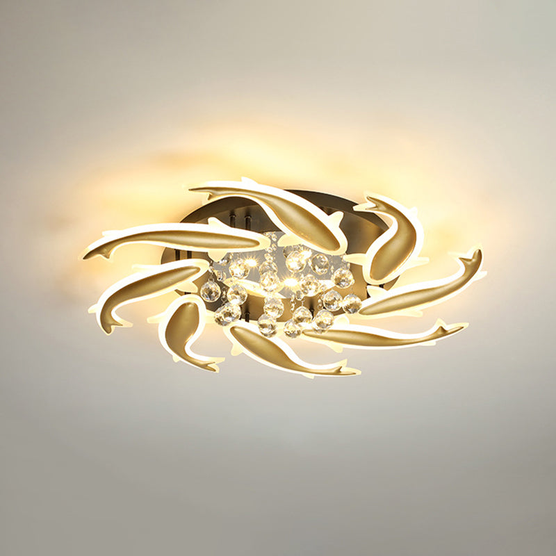 Contemporary Crystal Ceiling Light Fixture Spiral Flush Design For Bedrooms 8 / Brass Remote Control