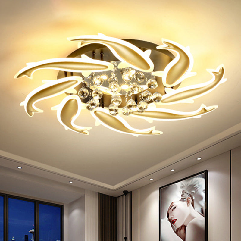 Contemporary Crystal Ceiling Light Fixture Spiral Flush Design For Bedrooms