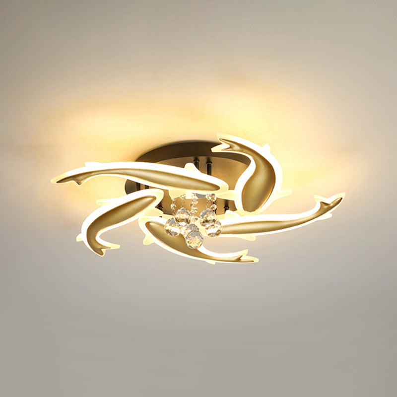Contemporary Crystal Ceiling Light Fixture Spiral Flush Design For Bedrooms 5 / Brass Remote Control