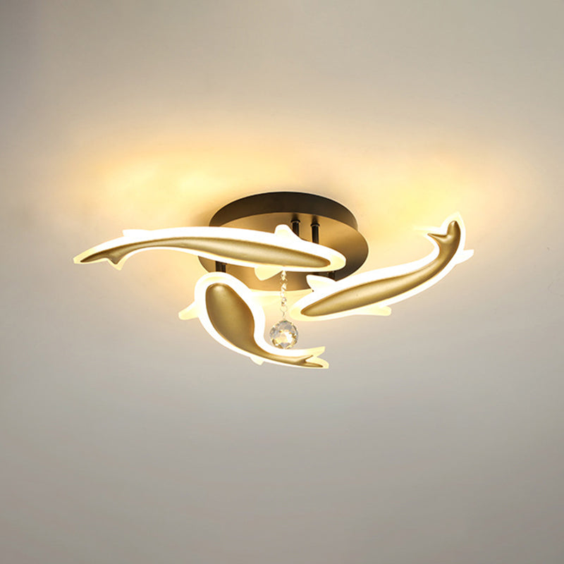 Contemporary Crystal Ceiling Light Fixture Spiral Flush Design For Bedrooms 3 / Brass Remote Control