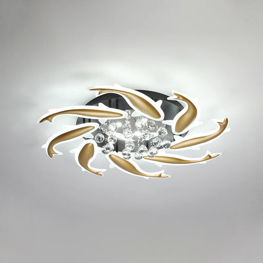 Contemporary Crystal Ceiling Light Fixture Spiral Flush Design For Bedrooms 8 / Brass White