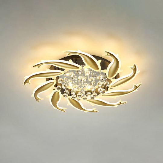 Contemporary Crystal Ceiling Light Fixture Spiral Flush Design For Bedrooms 10 / Brass Warm