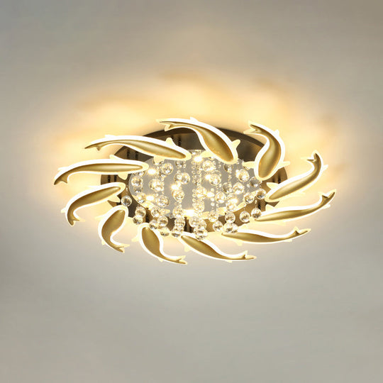 Contemporary Crystal Ceiling Light Fixture Spiral Flush Design For Bedrooms 11 / Brass Warm