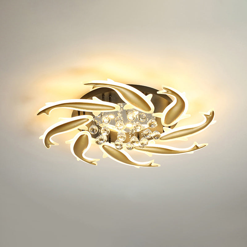 Contemporary Crystal Ceiling Light Fixture Spiral Flush Design For Bedrooms 8 / Brass Warm