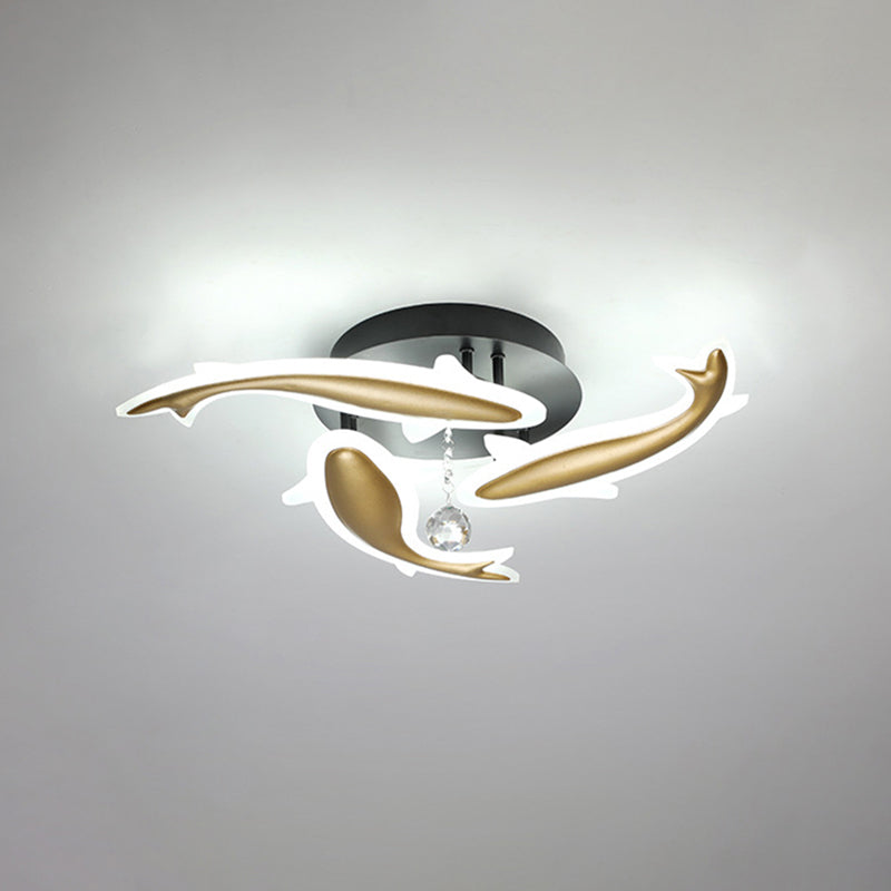 Contemporary Crystal Ceiling Light Fixture Spiral Flush Design For Bedrooms 3 / Brass White