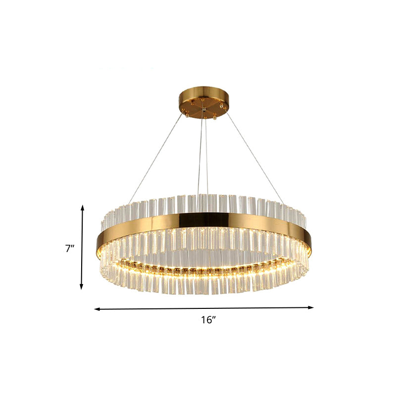 Postmodern Crystal Rod Gold Led Chandelier Light - Circular Ceiling Hanging Fixture Multiple Width