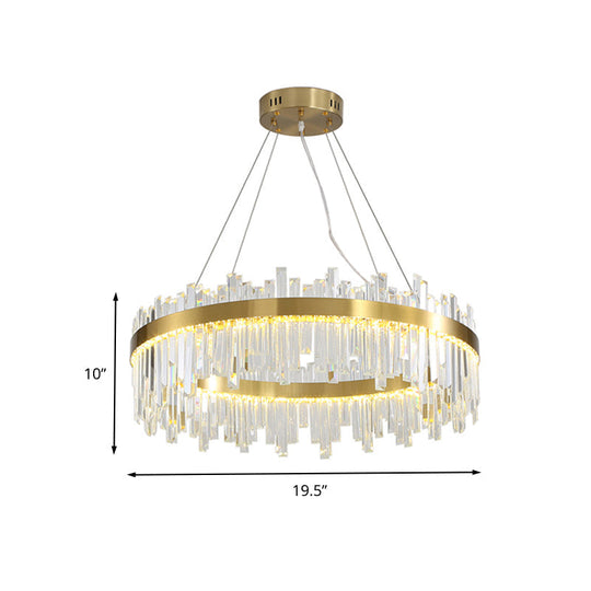 Gold Circle Led Chandelier Lamp - Postmodern Crystal Block Multiple Sizes Available
