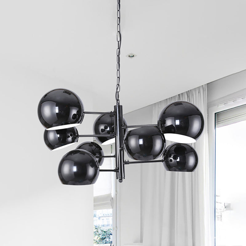Black Iron Globe Chandelier with 8-Light LED Pendant for Office Space