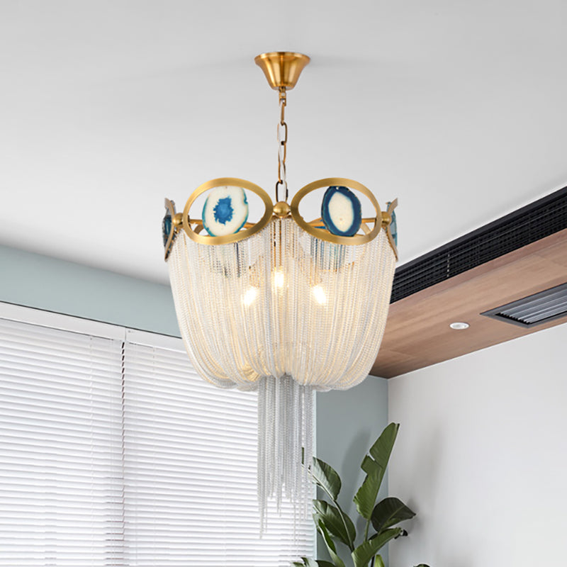 Nordic Style Chain Metal Empire Chandelier - Modernist, Gold, 3 Lights - Hanging Light Fixture